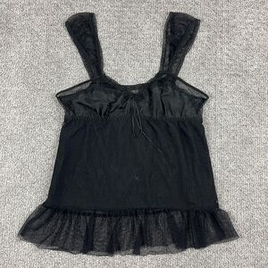 Y2K Babydoll Cami Top Women Large Black Silk Sheer Ruffle Whimsigoth Witchy Sexy